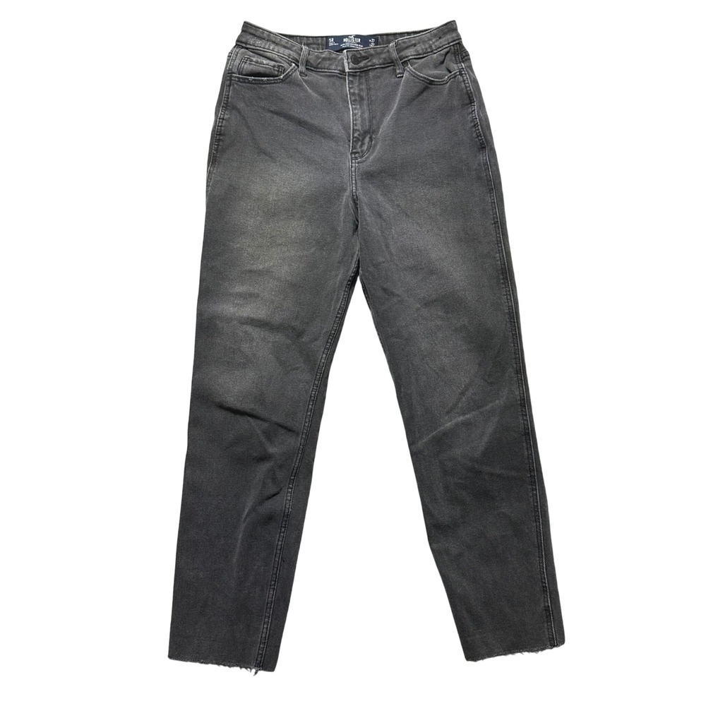 Hollister Ultra High Rise Mom Jean Black Wash Distressed Raw Hem Women 5R 27 x27